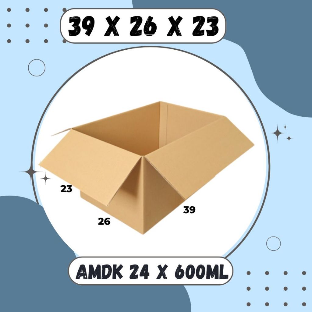 

Box AMDK 39x26x23 600ml Isi 24 Kardus Packing Karton Dus Kotak Kemasan Jamu Madu Obat Air Minum