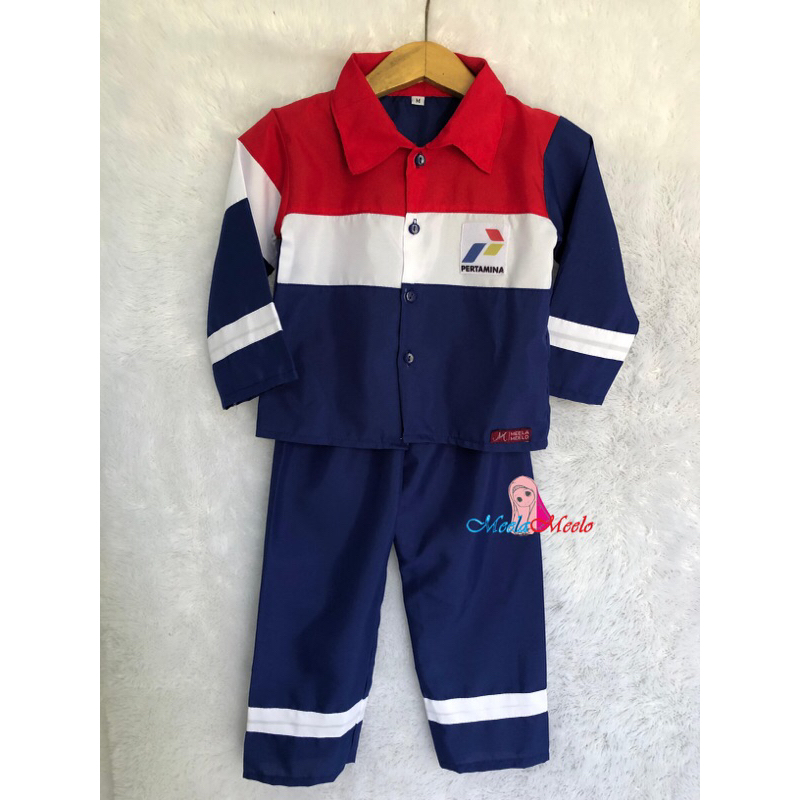 Kostum Baju Pertamina Anak Laki Laki Perempuan Property | Grosir foto Bayi Usia Newborn-10 Tahun