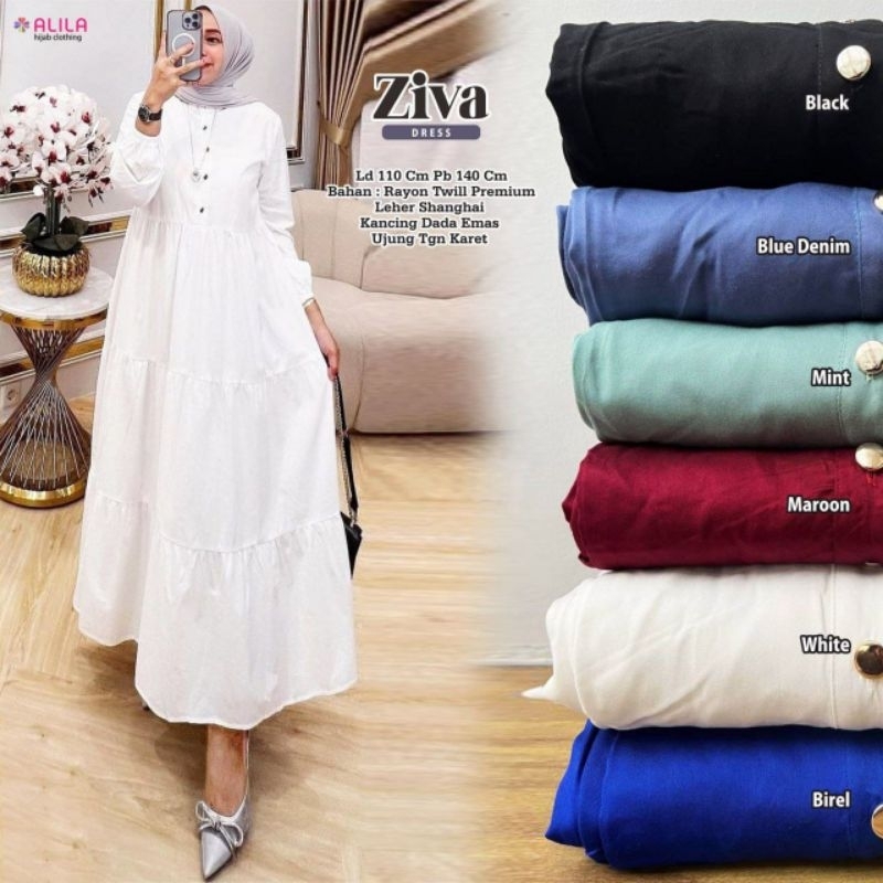 Ziva Midi Dress Maxy Gamis Polos Putih Hitam Katun Rayon Viscose Ld 110 Jumbo Fit XXL By Alila