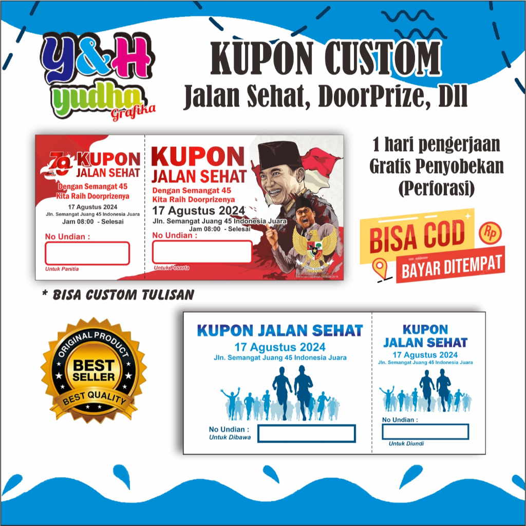 

KUPON 17 AGUSTUS CUSTOM JALAN SANTAI DOORPRIZE GRATIS DESAIN ISI 100 LEMBAR Y&H YUDHA GRAFIKA