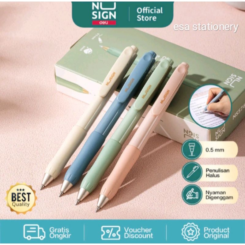 

Nusign Retracable Gel Pen / Pulpen Gel Cetak 0.5 mm Tinta Hitam Biru Body Pastel ENS576