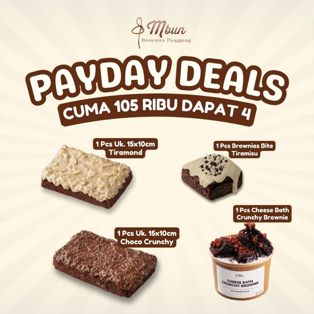 

Paket Bundling - PAYDAY DEALS | Mbun Brownies Panggang | Brownies Melted | Fudgy Brownies | Coklat | Keju | Makanan Ringan