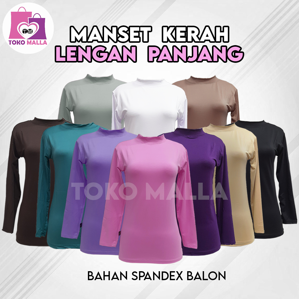 Baju Manset Kebaya Lengan Panjang Wanita Polos Bahan Spandek Balon Dalaman Perempuan Hitam Putih War
