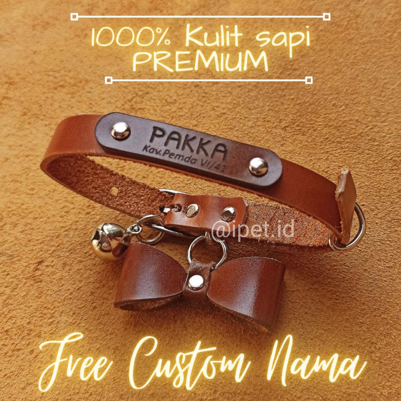 DISKON BESAR KALUNG KUCING NAMA LONCENG CUSTOM KULIT ASLI PITA