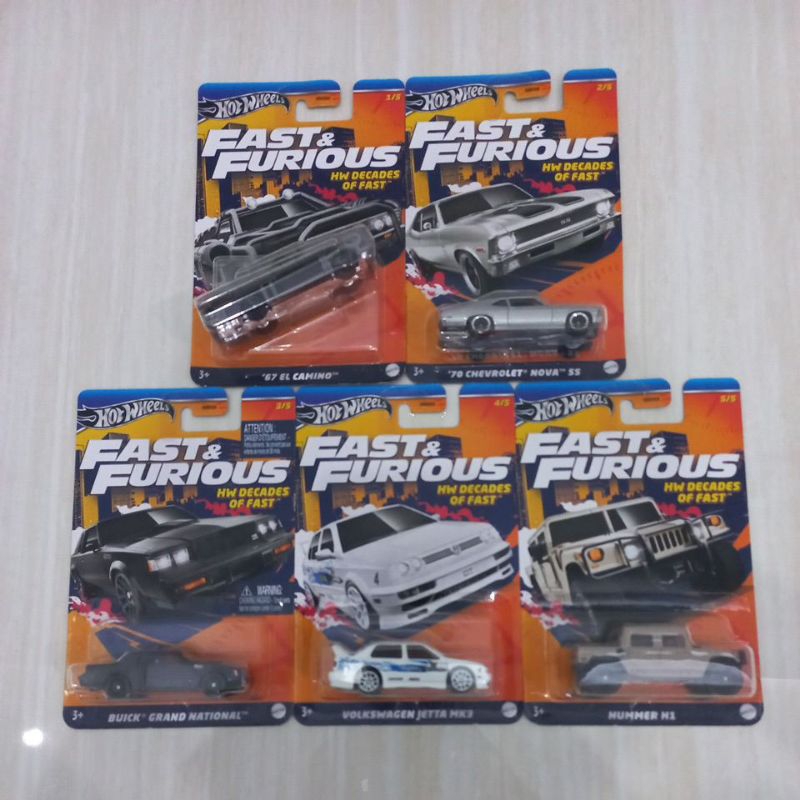 HOT WHEELS FAST & FURIOUS HW DECADES OF FAST SILVER SERIES 1 SET EL CAMINO, CHEVROLET, BUICK, VOLKSW