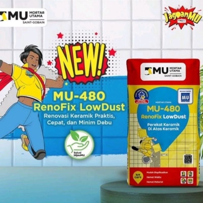Mortar Utama MU480 Reno Fix Perekat Keramik Diatas Keramik MU 480 RenoFix 25kg