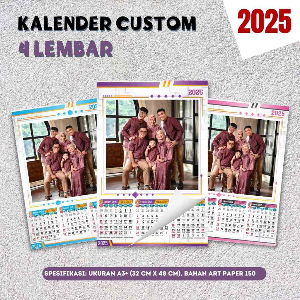 

kalender custom 4 lembar 2025 (3 bulanan)/kalender dinding custom