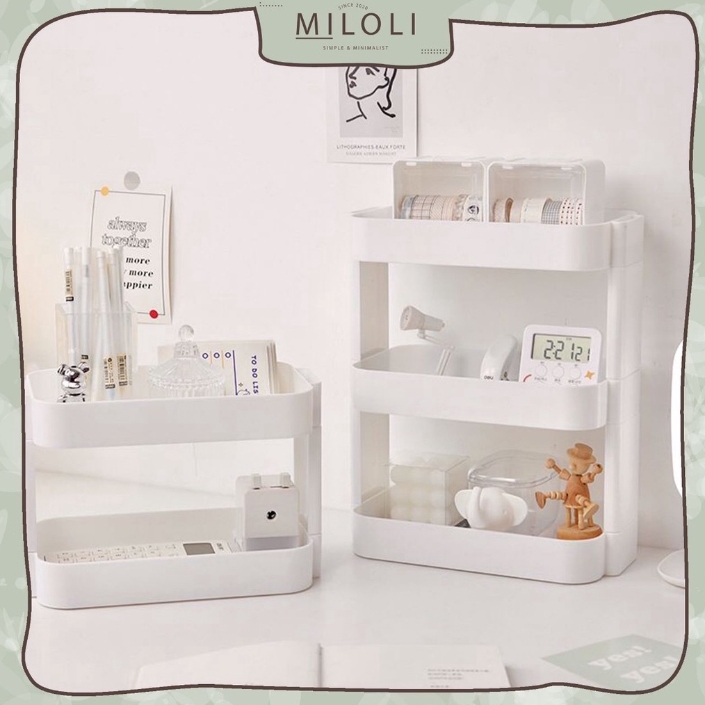 KODE E73U MILOLI Rak Desktop Multilayer Rak Penyimpanan Aesthetic Korean Style Rak Putih Tingkat Rak