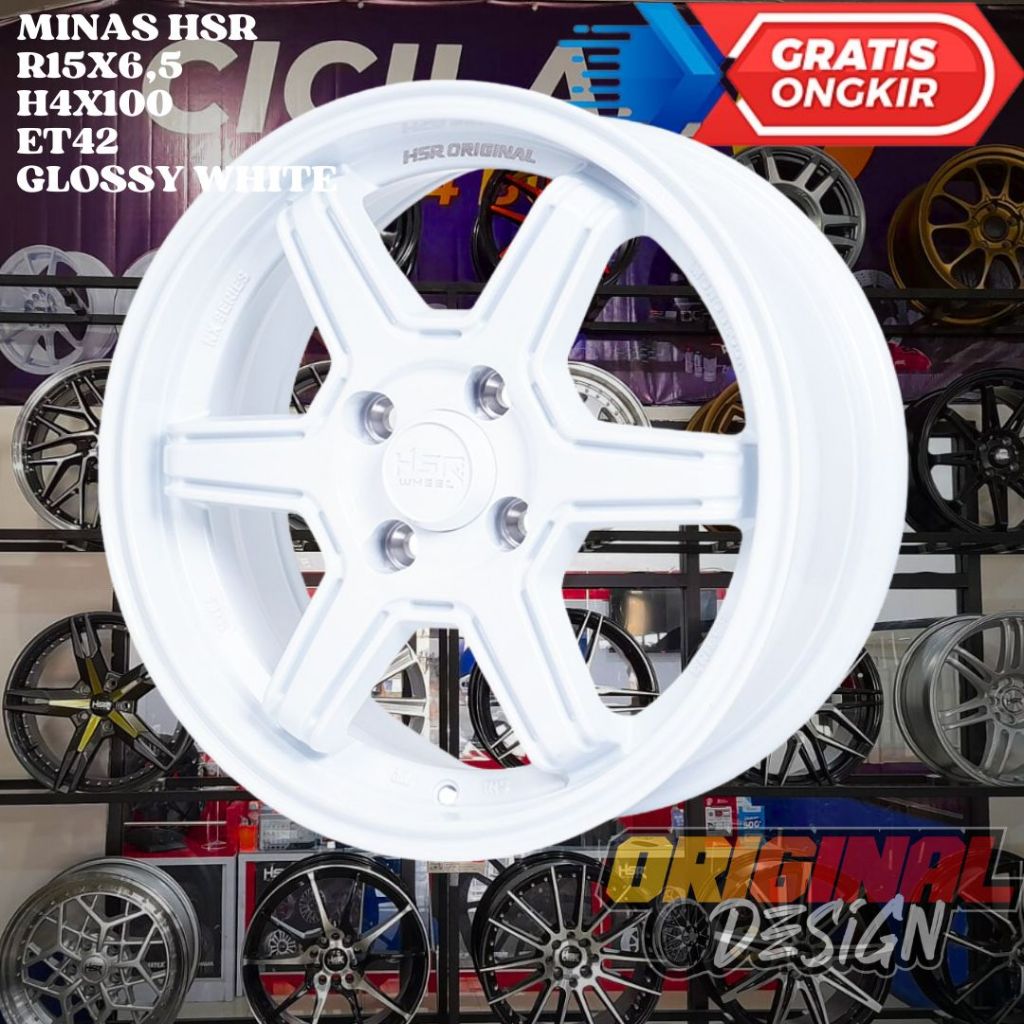 Velg Mobil Ring 15 HSR MINAS R15 LEBAR 6,5 BAUT 4 ET42 WHITE / PUTIH