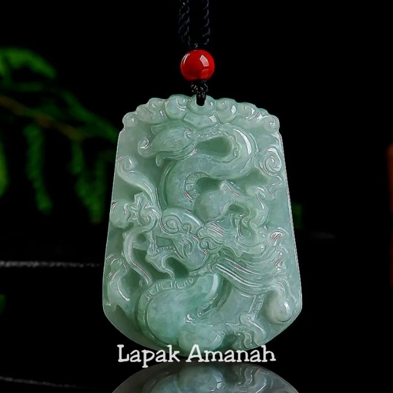 Liontin Batu Giok Burma Ukiran Naga Type A Asli Original