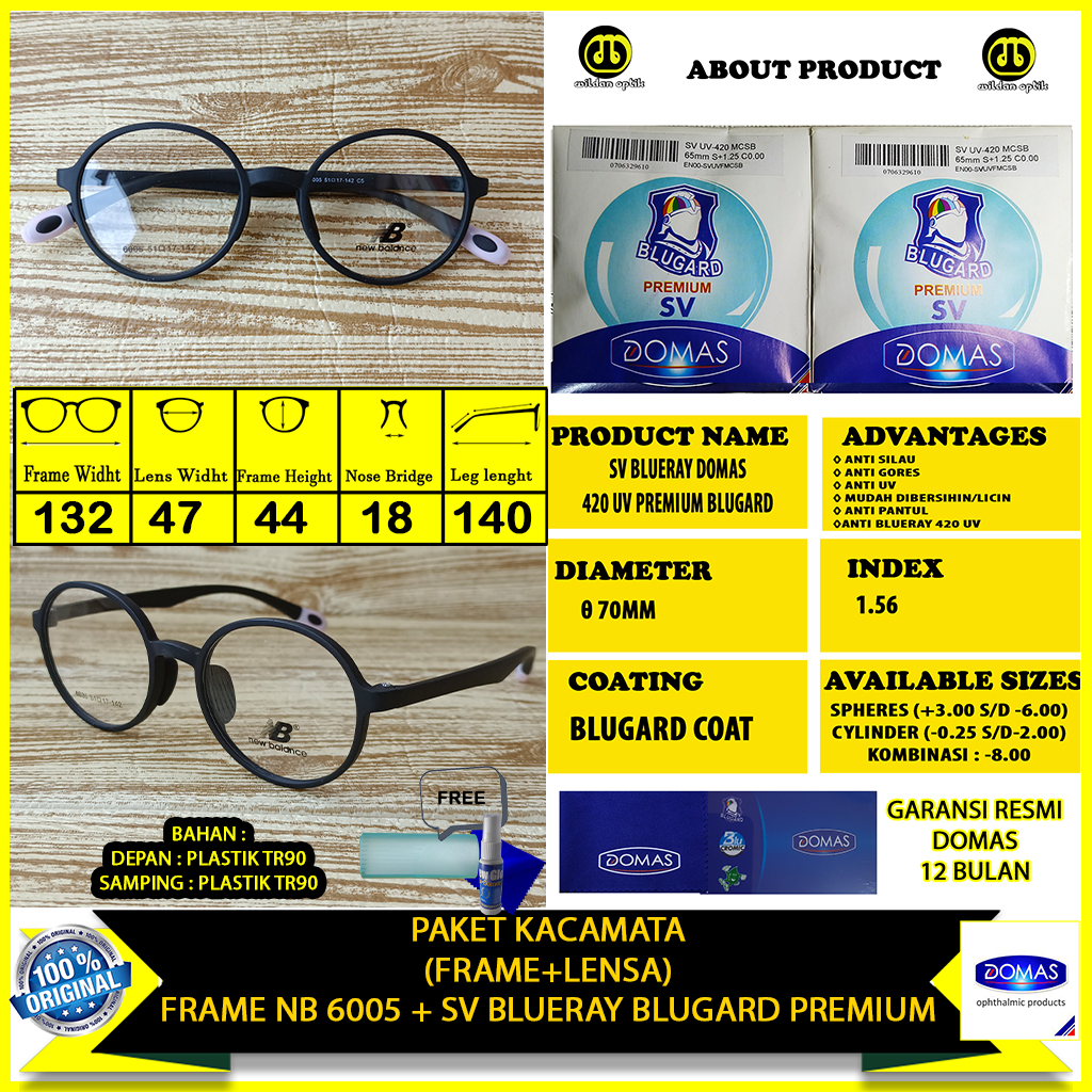 Paket Kacamata Anak Blueray Domas 420uv Blugard Coat NB6005