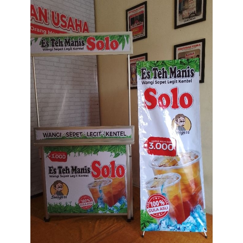 Booth Portable Meja Lipat Rombong Es Teh ukuran 100x60 bahan aluminium