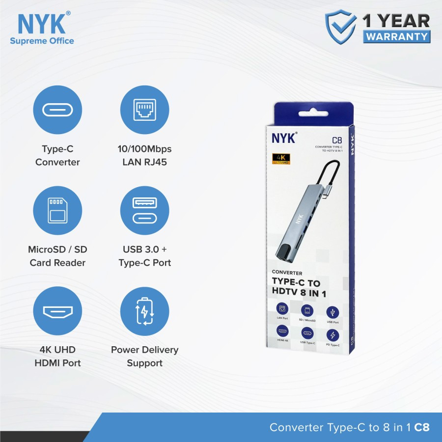 NYK Converter Type C to USB HUB 8IN1 Macbook Laptop PC Smartphone