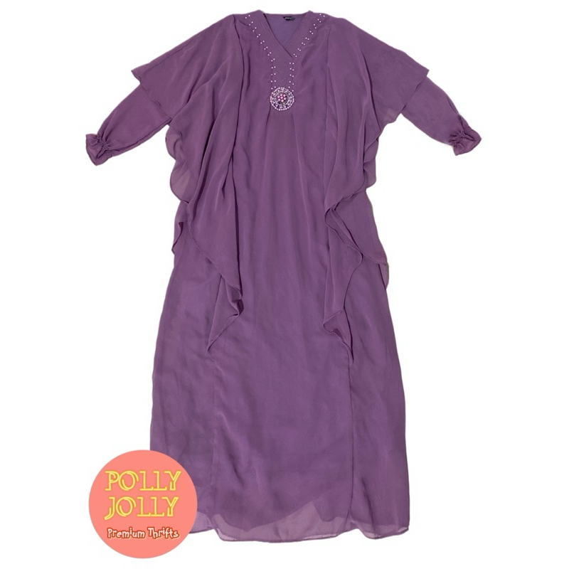 SHAFAH - Kaftan Gamis Lebaran Ruffle Ceruty Warna Ungu (Preloved)