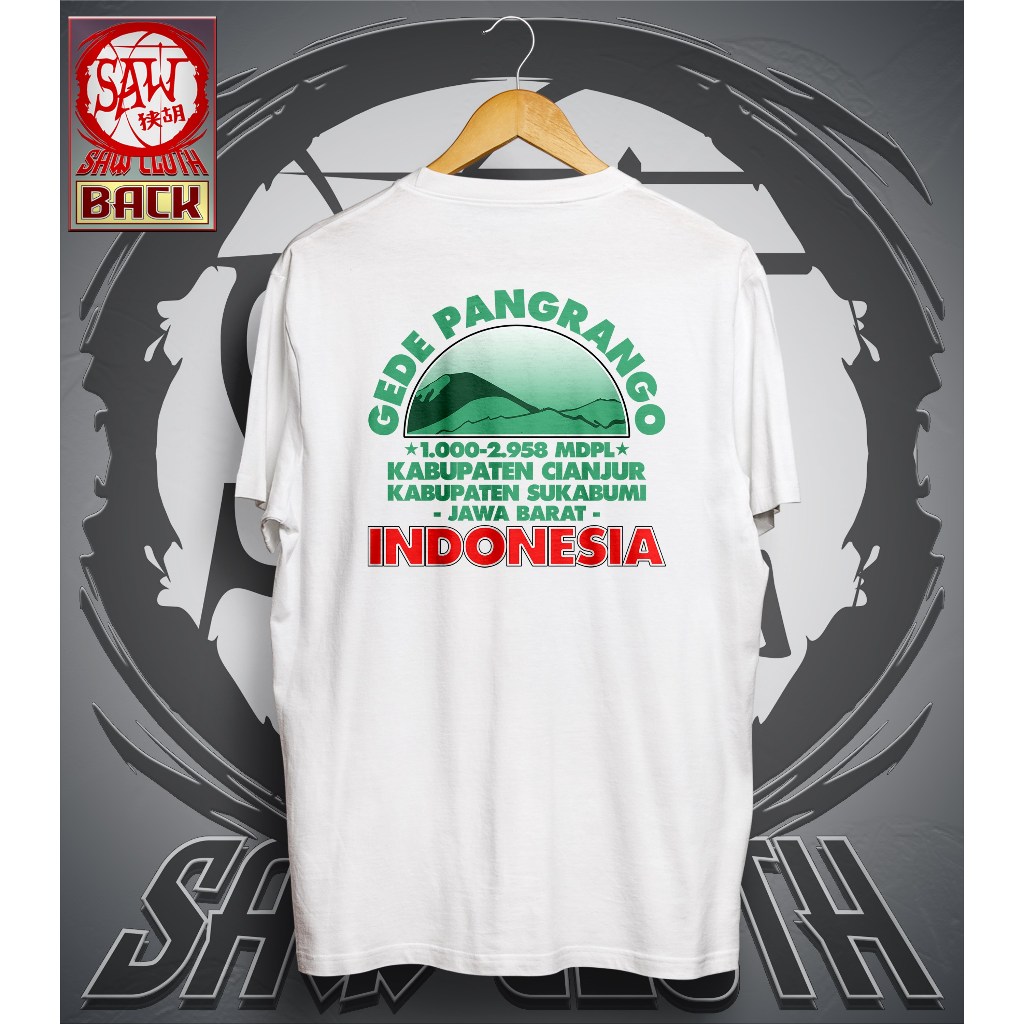S.A.W CLOTH GUNUNG GEDE PANGRANGO JAWA BARAT ART T-Shirt Kaos NAIK GUNUNG HIKING Pria Wanita Distro 