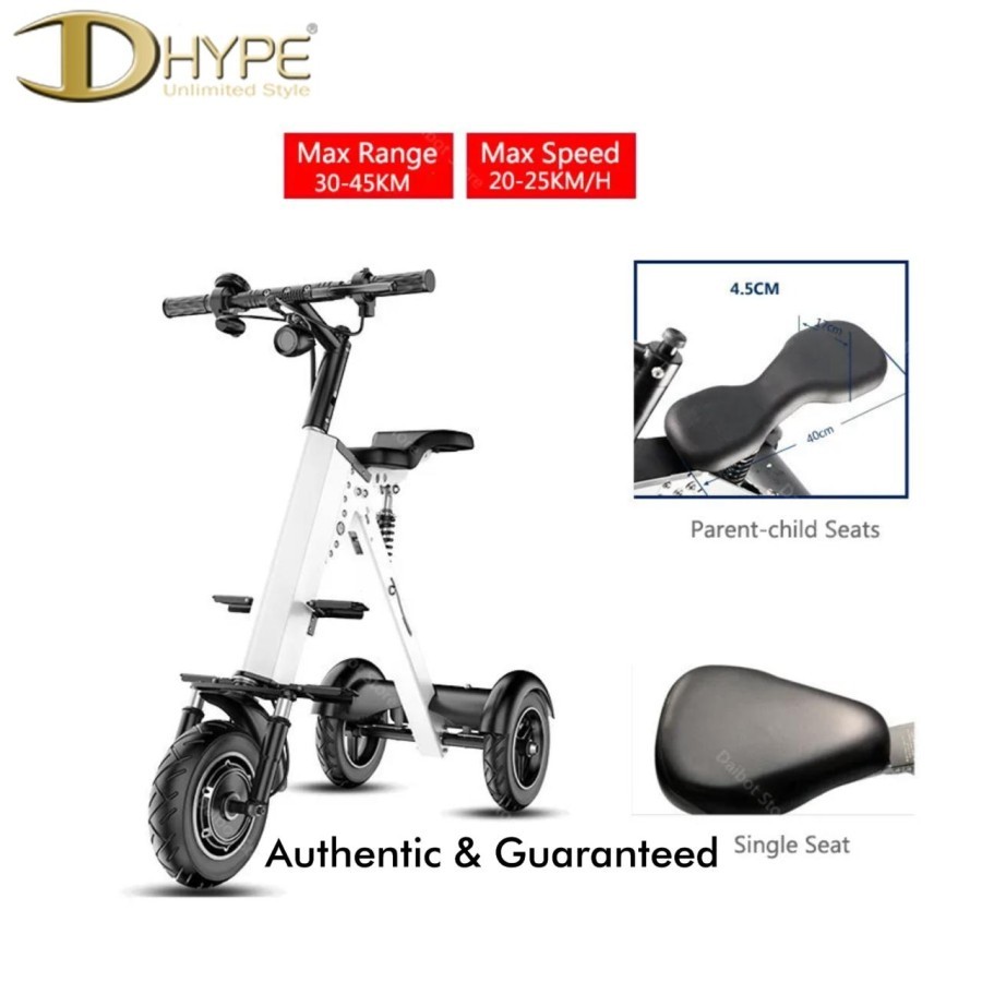 SEPEDA LIPAT LISTRIK SKUTER RODA 3 (2 SEAT) WARNA PUTIH