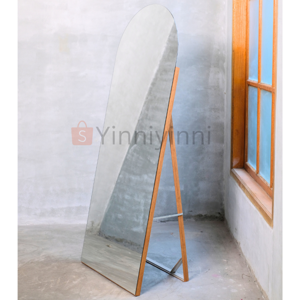 Standing Mirror Oval Estetik Frameless Cermin Standing Cermin Butik Cermin Mewah Standing Mirror