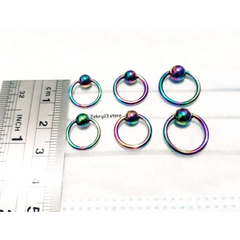 2 Pcs/1 Pasang Anting Piercing Orbital Tusuk Tindik Barbel Pelangi Titanium Bulat Bandulan Pria & Wa