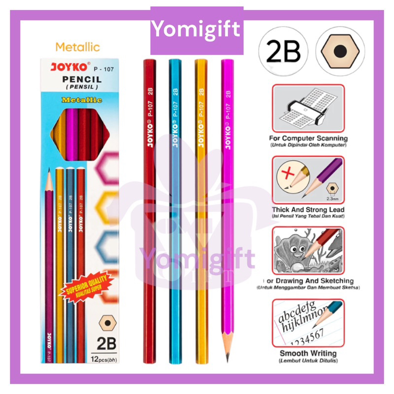 

[ECER] PENSIL JOYKO 2B METALIC / PENSIL JOYKO P-107 METALLIC 2B / PENSIL JOYKO 2B ECER MURAH