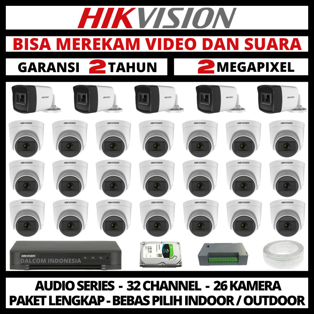 PAKET CCTV HIKVISION 2MP 32 CHANNEL 26 CAMERA TURBO HD CAMERA CCTV & DVR HIKVISION
