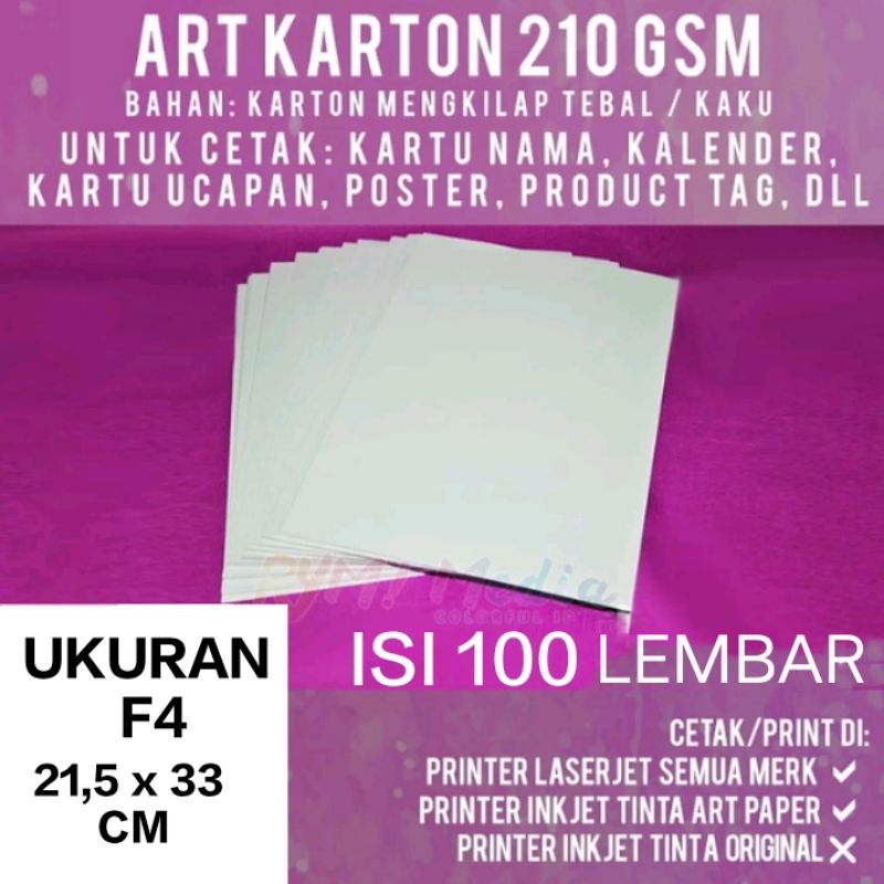 

Kertas Art Carton F4 210 Gsm 50 / 100 Lembar