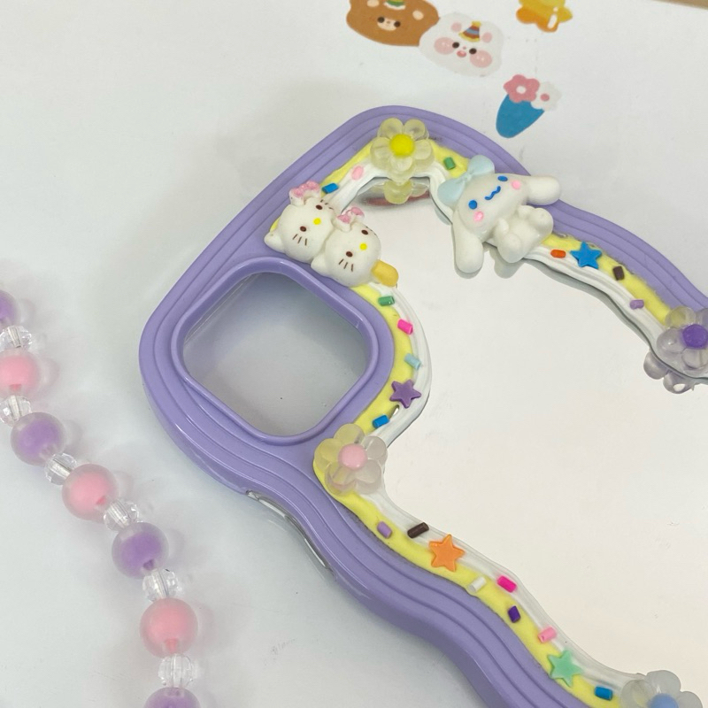 Custom Case Android & iPhone Cermin Gelombang Sanrio Character & Deco Cream Boneka Dekorasi Krim Wav