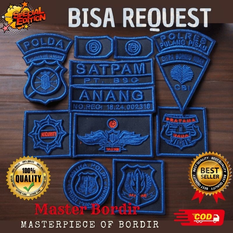 bordir satpam biru timbul pdl brimob