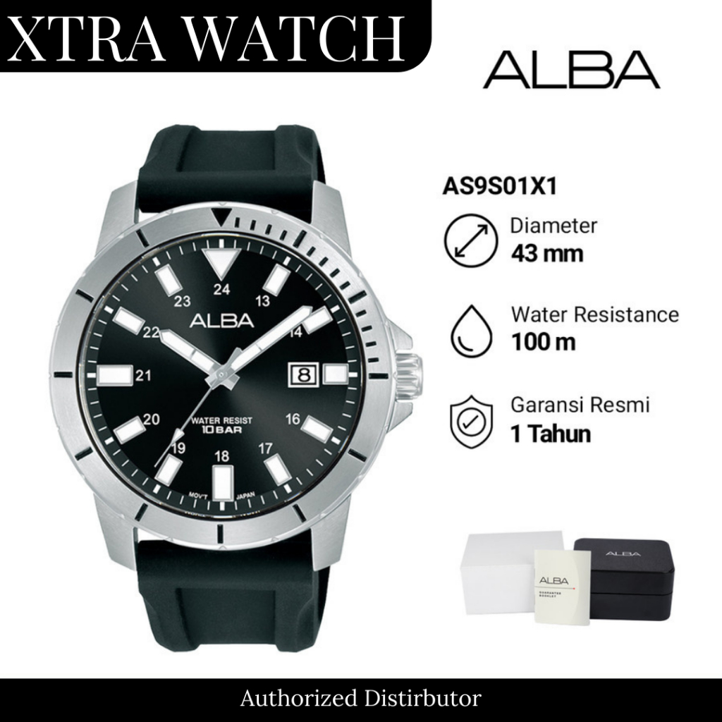 Jam Tangan Pria Alba AS9S01X1 Tanggal Aktif Original - Tali Karet - Garansi 1 Tahun