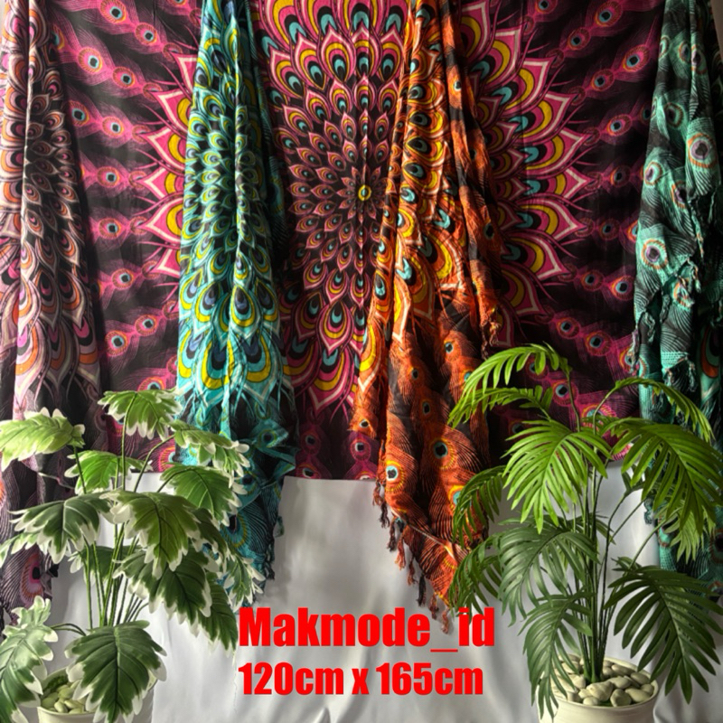 kain bali/kain pantai motif bulu merak rumbai