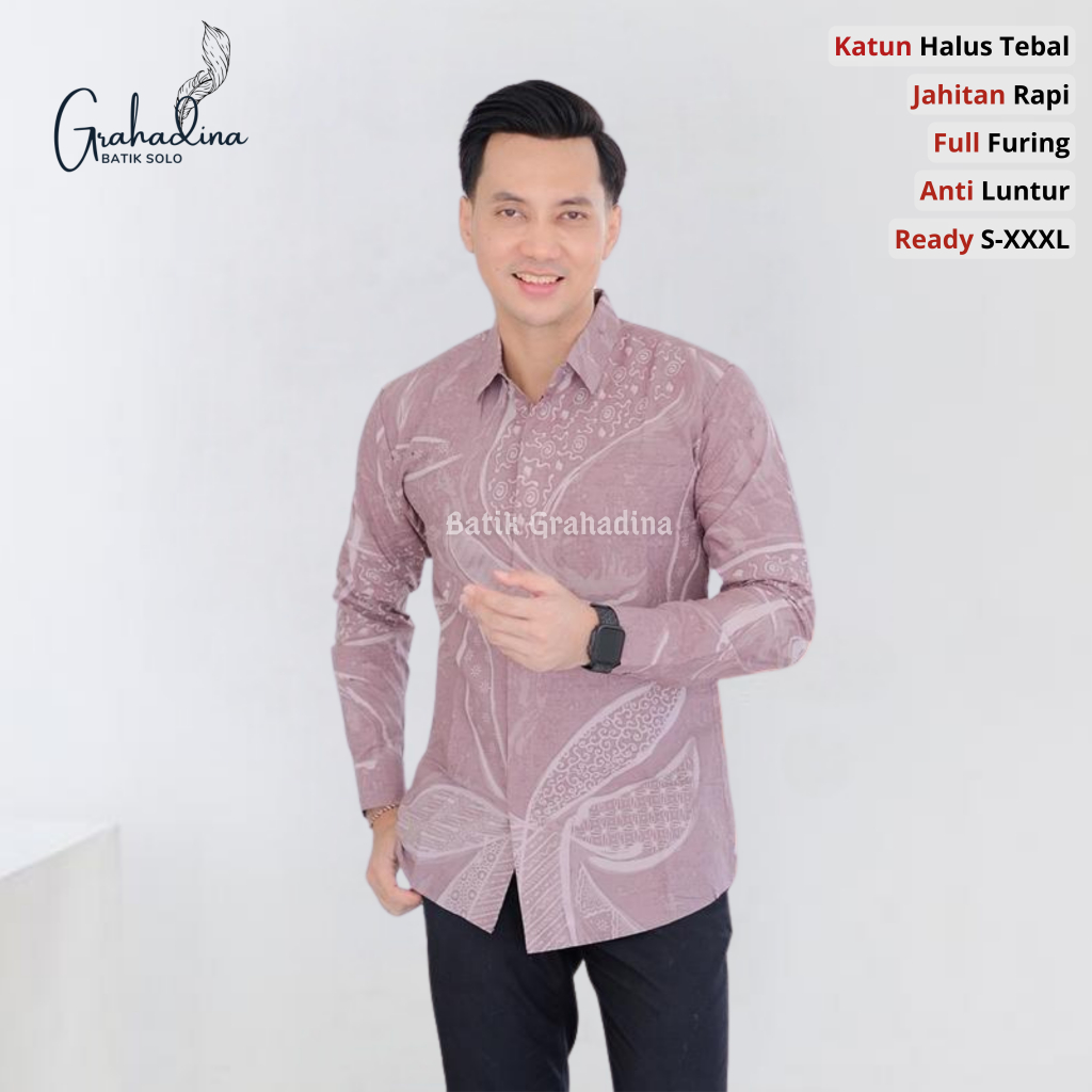 Keper Lilac Pink SlimfitBaju Batik Pria Lengan Panjang Slim Fit Premium Furing Modern Adem Wisuda Ke