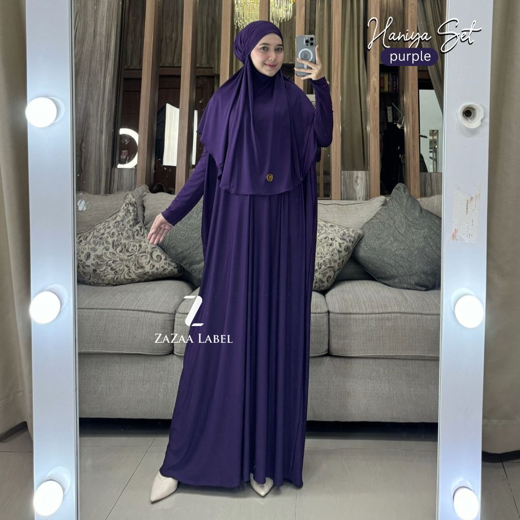 Zazaa Label-Haniya jersey abaya set hijab batwing casual wanita busui polos