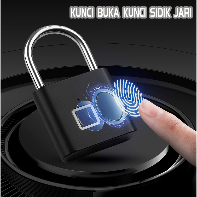 Kunci Gembok Sidik Jari Smart Fingerprint Padlock, Gembok Pintu Anti Maling, Gembok Pagar Tahan Air,