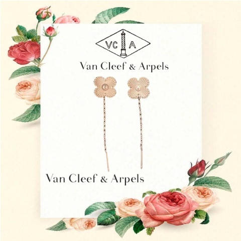 Van Cleef & Arpels Four-leaf Grass anting/Anting wanita emas 18K/anting rumbai wanita