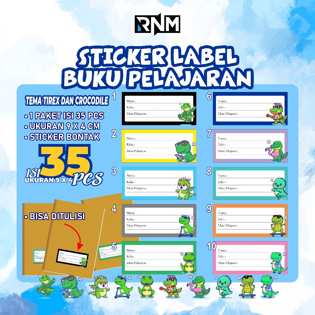 [TEMA TIREX DAN CROCODILE] STICKER LABEL BUKU PELAJARA