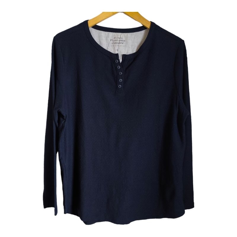 Long Sleeve henley shirt zio songzio Floret cotton jacquard navy 100