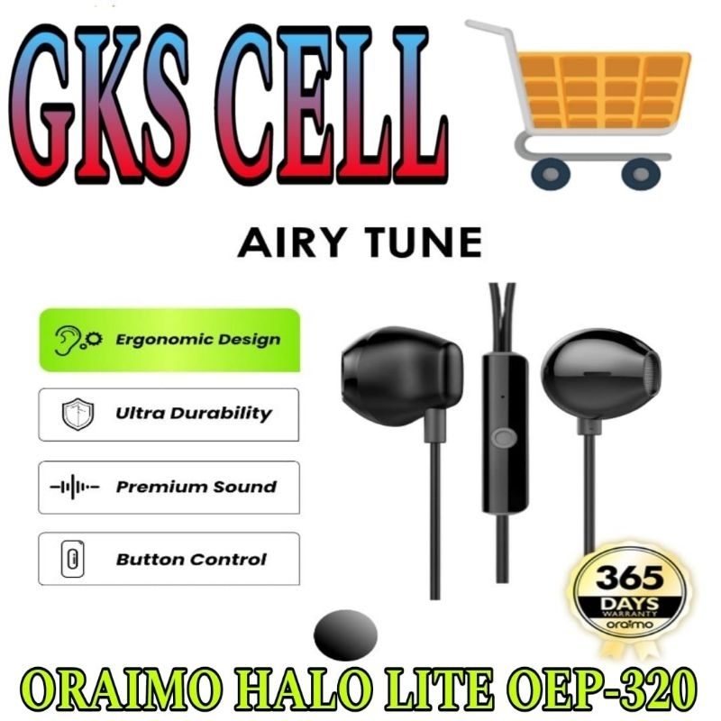 Oraimo Wired Earphone Airy Tune OEP-320 Semi In-Ear Headset Kabel Headphone Button Control Ergonomic