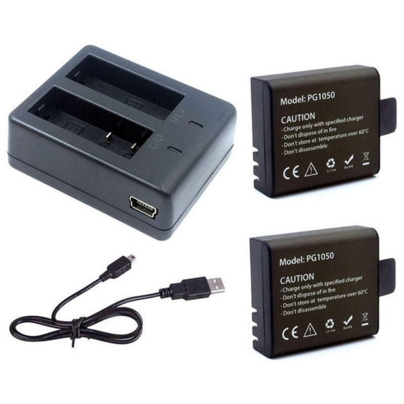 Paket 2 Baterai 1050 maH & 1 Charger Bpro Brica AE SJcam Kogan Bcare X1 X2 X3 SJ4000 SJ5000 Xiaomi Y