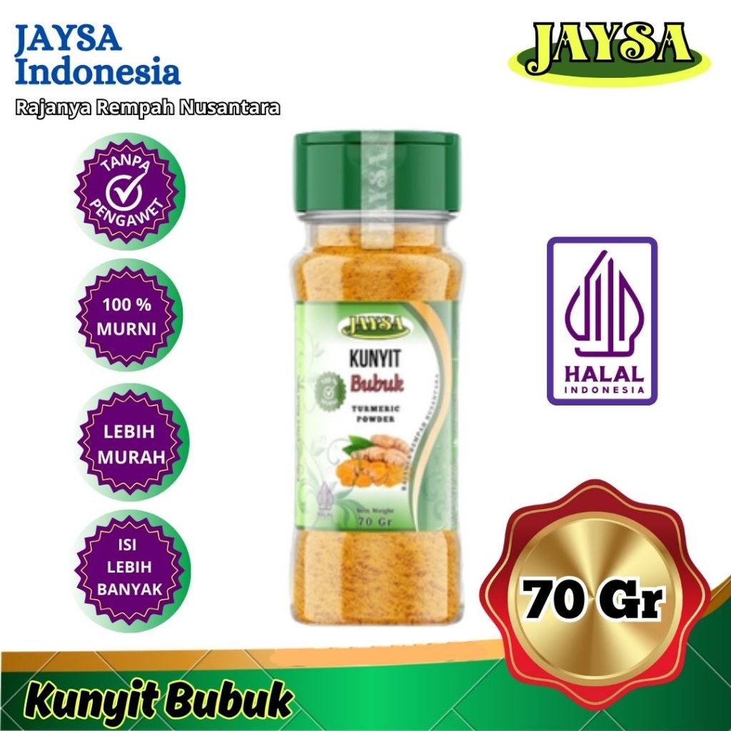 

JAYSA Kunyit Bubuk 70 gr / Kunyit Bubuk Grade A / Kunyit Bubuk Food Grade / Kunir Bubuk / Kunyit Bubuk Muri / Pure Turmeric Powder / Kunyit Bubuk Premium / Kunyit Bubuk Asli / Serbuk Kunir / Turmeric Powder / Turmeric Ground
