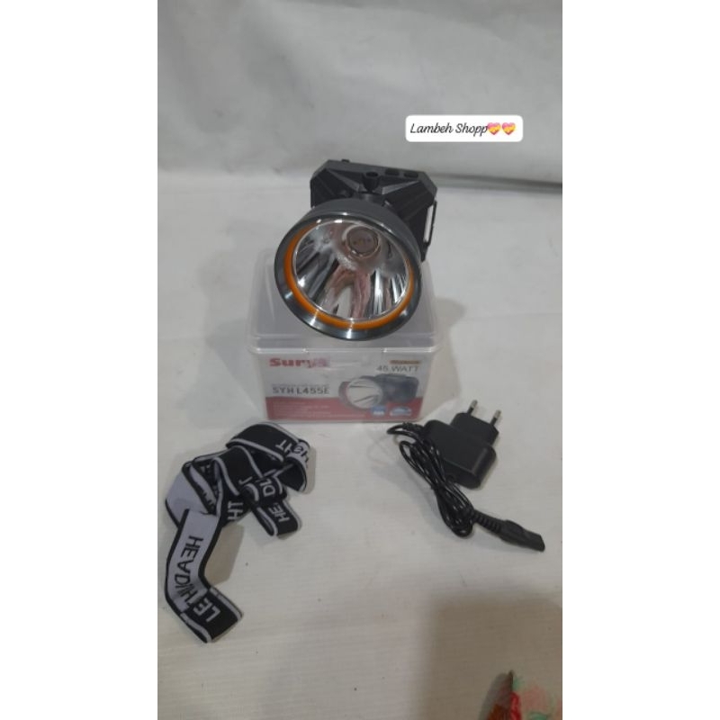 senter kepala syhl455e lihium premium 45 watt 
merk surya 
cahaya putih
