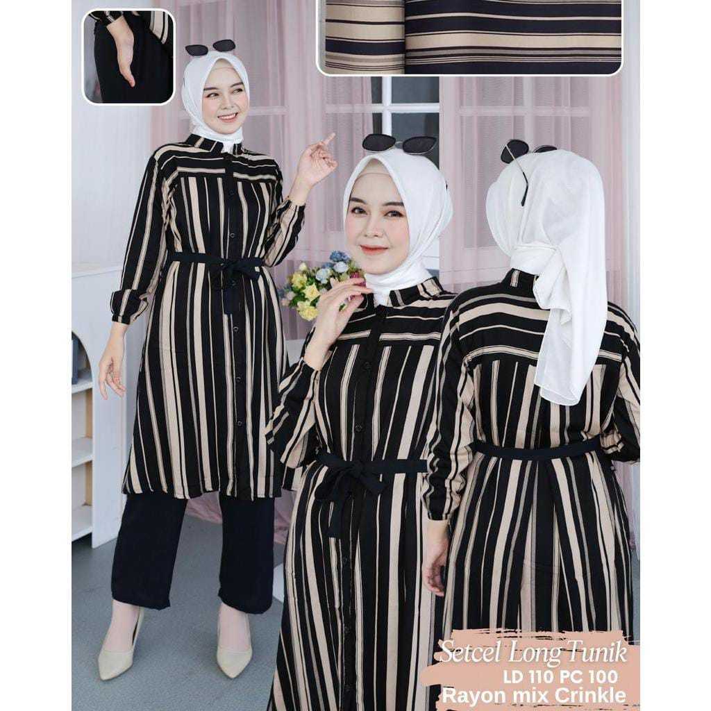 LUNAI SET//STELAN LONG TUNIK LUNAI SET RAYON PREMIUM MIX CRINKLE AIRFLOWTERBARU DAN KEKINIAN/STELAN 