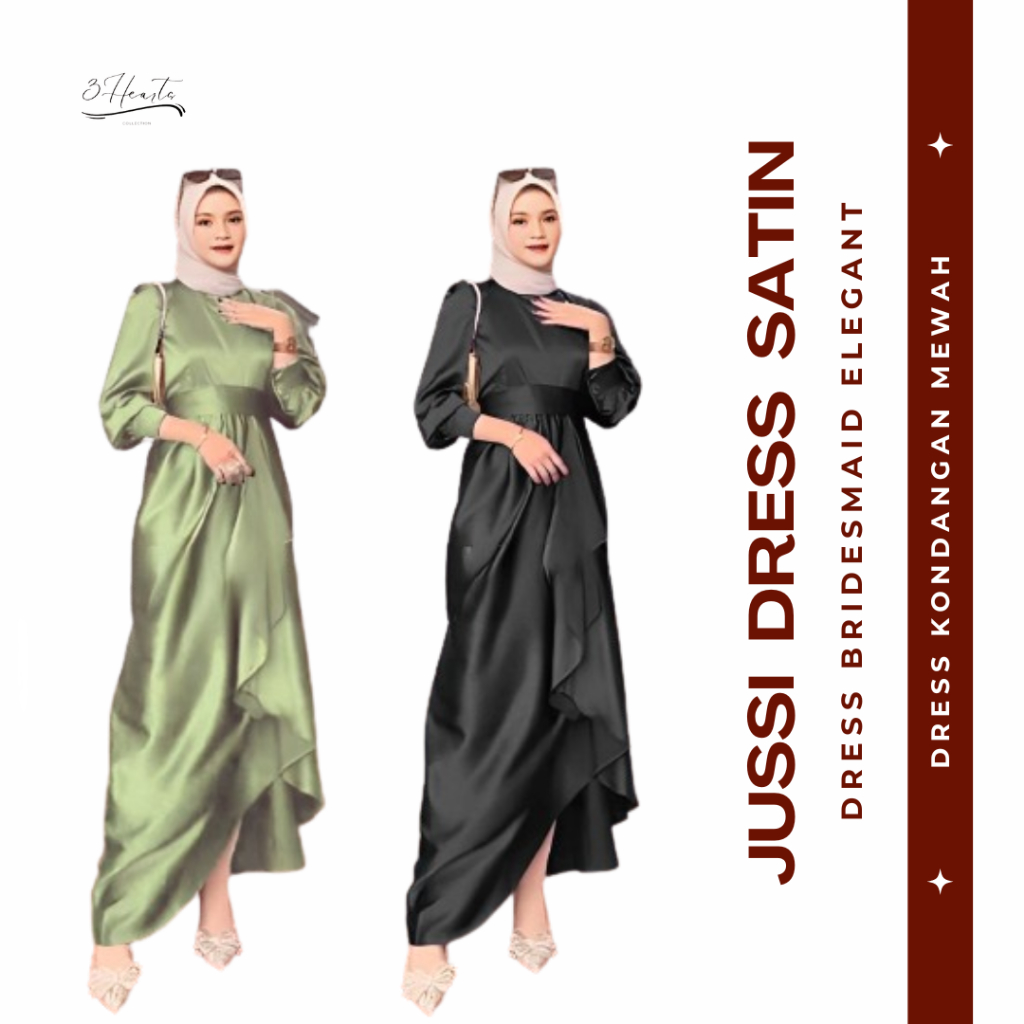 3Hearts Jusi Dress Satin Elegant Bridesmaid Modern Dan Kekinian