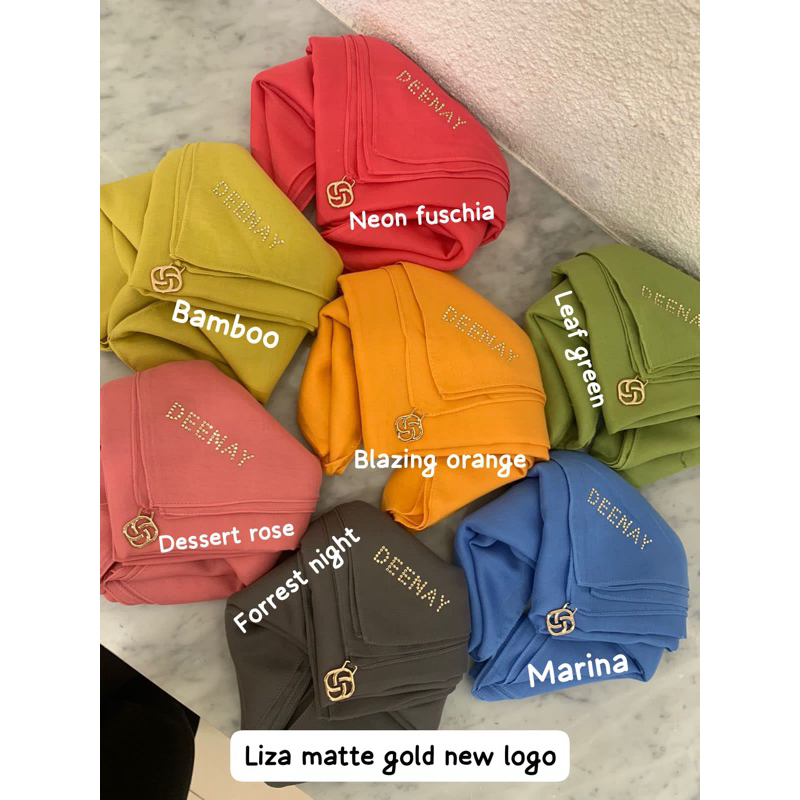 HIJAB DEENAY LIZA PART 1 GRUP WARNA BIRU MERAH UNGU HIJAU OREN MATTE LOGO BARU BY DEENAY VOAL PREMIU