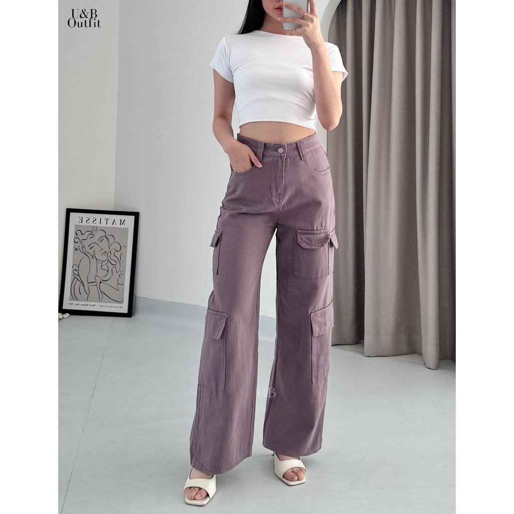 U&B Outfit - 5510 Highwaist Kulot Cargo Jeans 3 Warna | Celana Jeans Wanita C-122  (Size M-L-XL) Pan