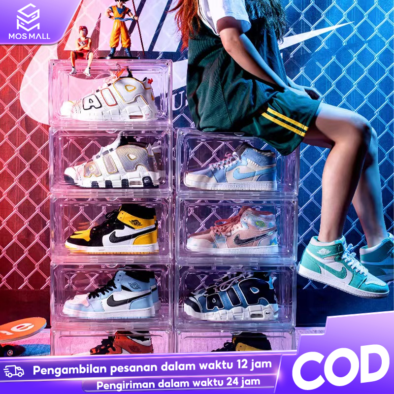 MOS MALL KOTAK SEPATU TRANSPARAN AKRILIK, DAPAT MENAMPUNG SEPATU AJ, NIKE, CONVERSE, DAPAT DITUMPUK,
