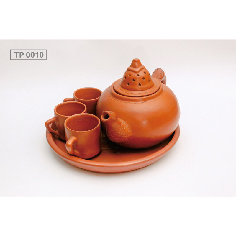 Poci Borobudur Set/ 1 Poci + 3 Mug + 1 Nampan/Poci Teracota