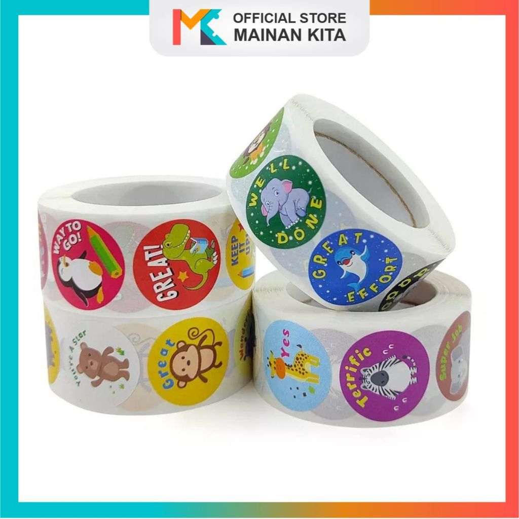 

MK615 500pcs Stiker Label Ulang Tahun Sticker Label Reward Stiker Label Anak Motif Hewan Lucu Sticker Motivasi Belajar