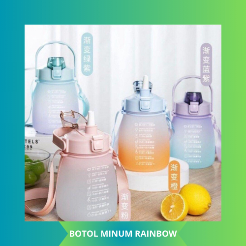 BOTOL VIRAL KOREA GEMOY / GEMOY BOTTLE QUIFIT / BOTOL MOTIVASI STIKER 1300 ml / BOTOL MINUM RAINBOW 