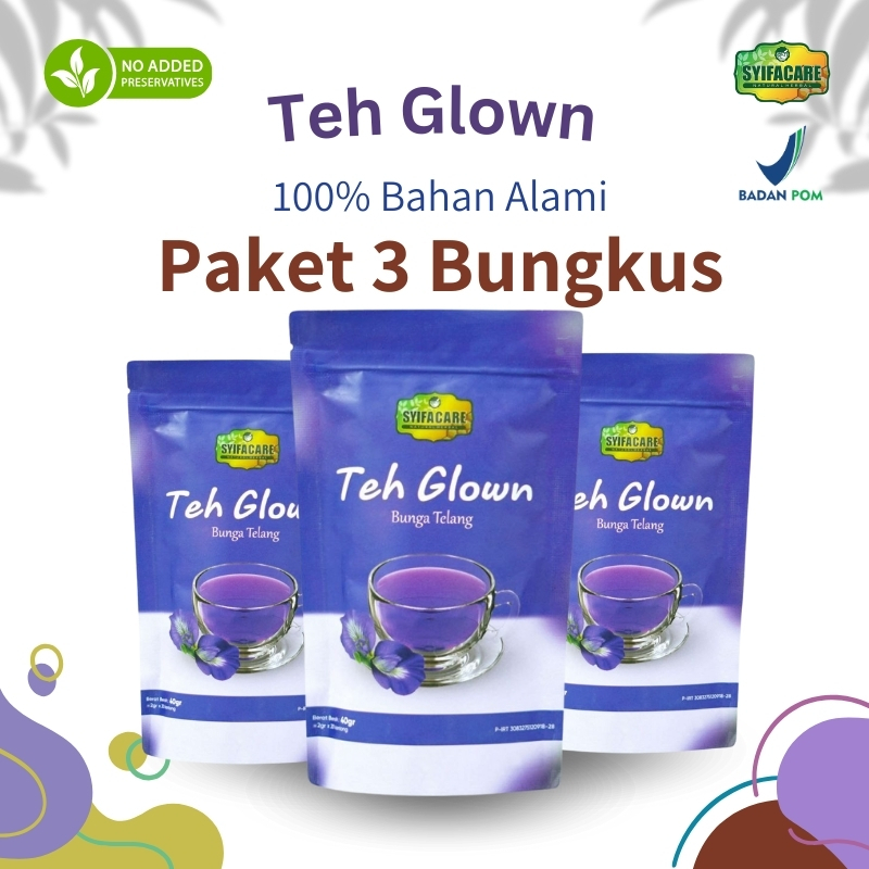 

3 Bungkus Teh Glown Bunga Telang | Teh Celup Herbal Alami | Teh Kecantikan | Teh Syifacare