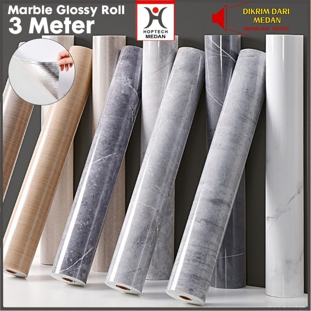 Hoptech Medan - 0.6*3 Meter Wallpaper Dinding Marble Roll Foam PVC Wallpaper 1 Roll