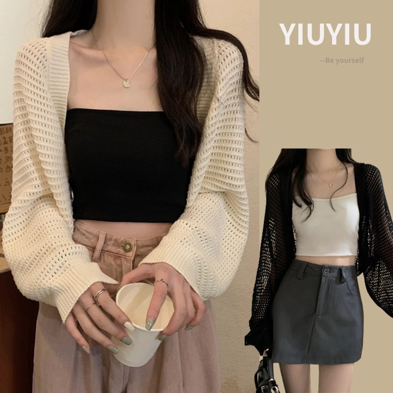 YIU YIU Rajut - Korean Cardigan Crop Sexy  Cardigan Rajut Korea Lengan Panjang Casual Top